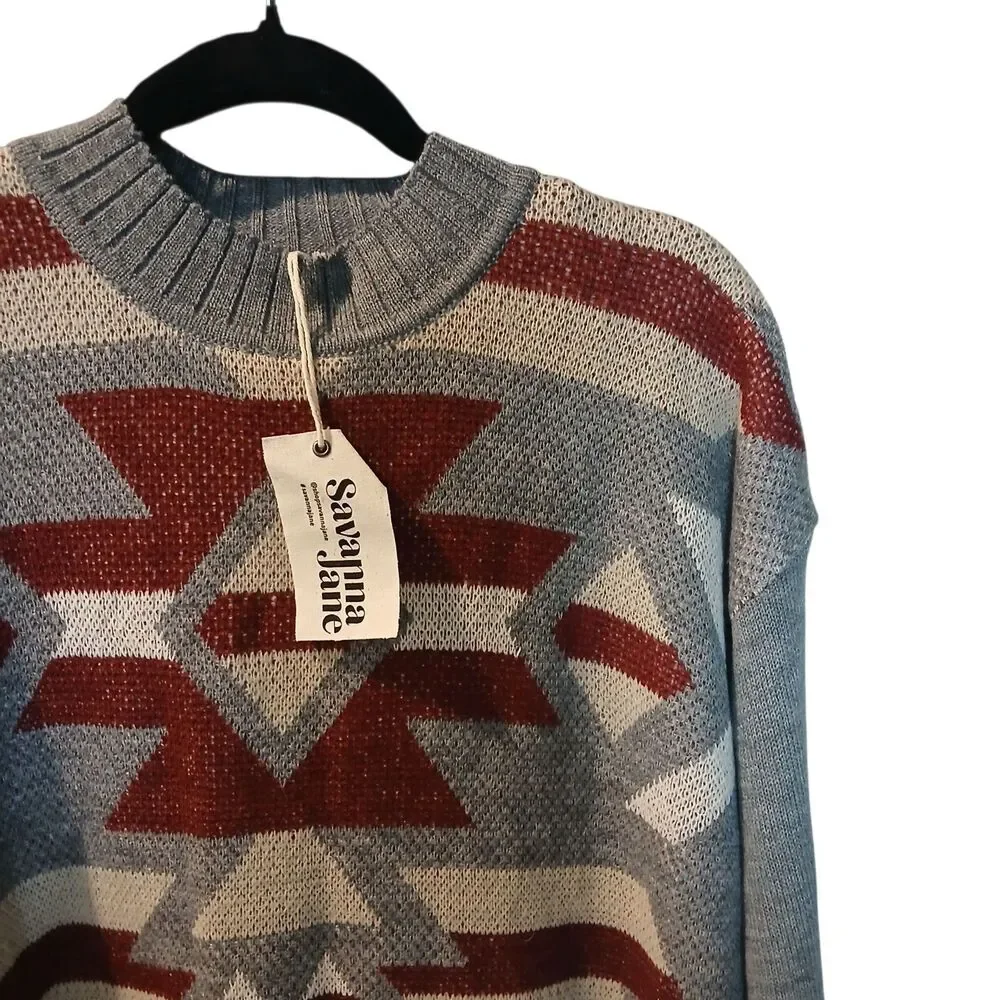 NEW Savanna Jane High Neck Aztec Chic Long Sleeve Cozy Sweater US Women's Large